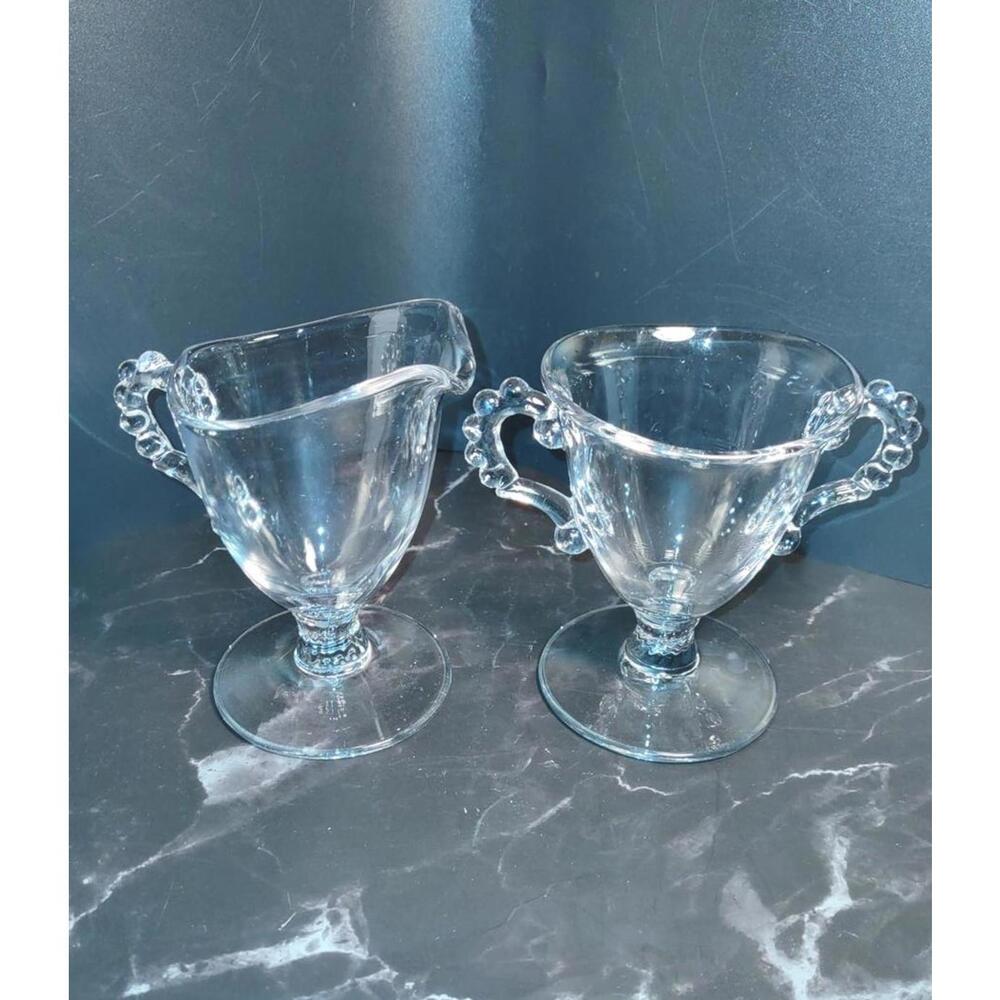 VTG Imperial Glass Candlewick footed creamer and sugar bowl set beaded edge